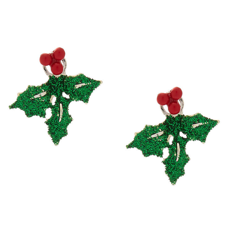 Claire's Boucles d’oreille devant-derrière feuilles de houx vertes à paillettes