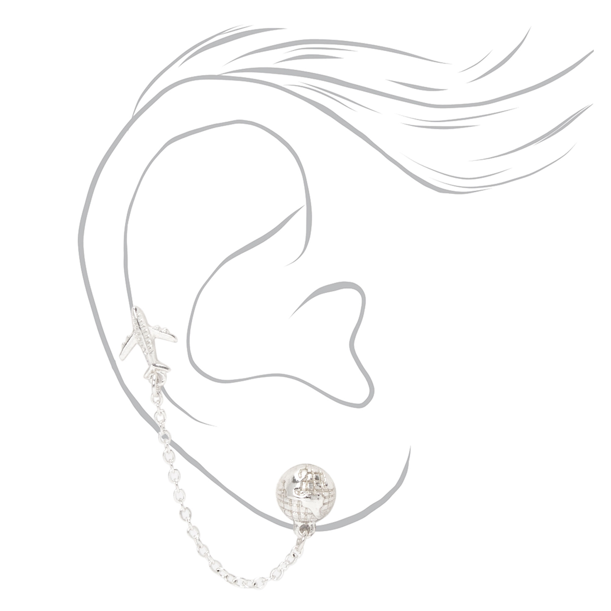 Silver Airplane Connector Chain Stud Earrings,