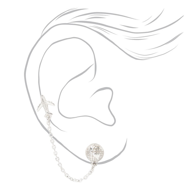 Silver Airplane Connector Chain Stud Earrings,