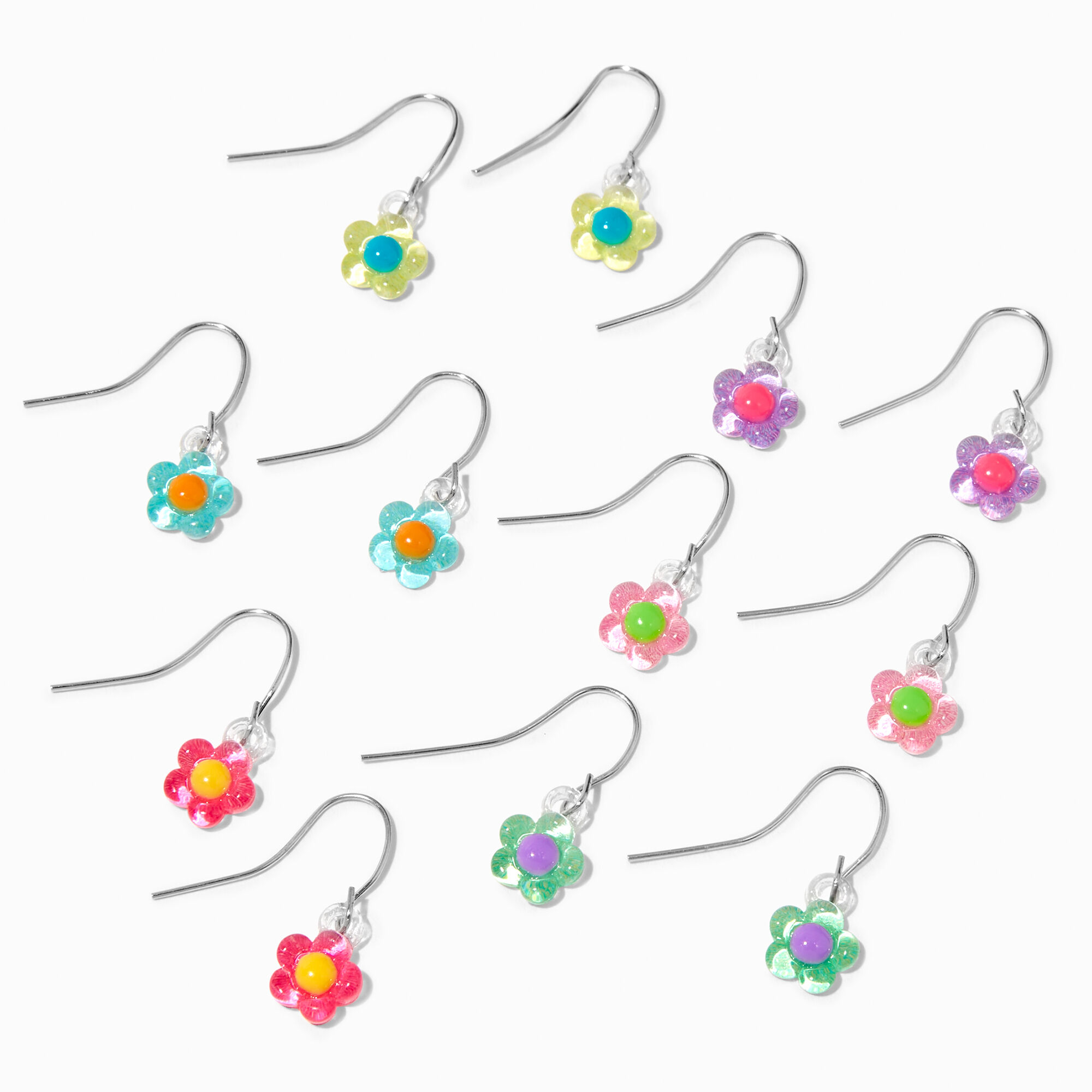 View Claires Tone 1 Acrylic Daisy Flower Drop Earrings 6 Pack Silver information