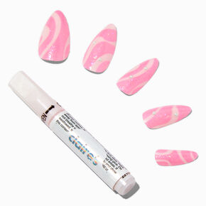 Pink Swirl Bling Almond Vegan Faux Nail Set - 24 Pack,