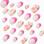 Pink French Tip Daisy Stiletto Press On Faux Nail Set - 24 Pack,