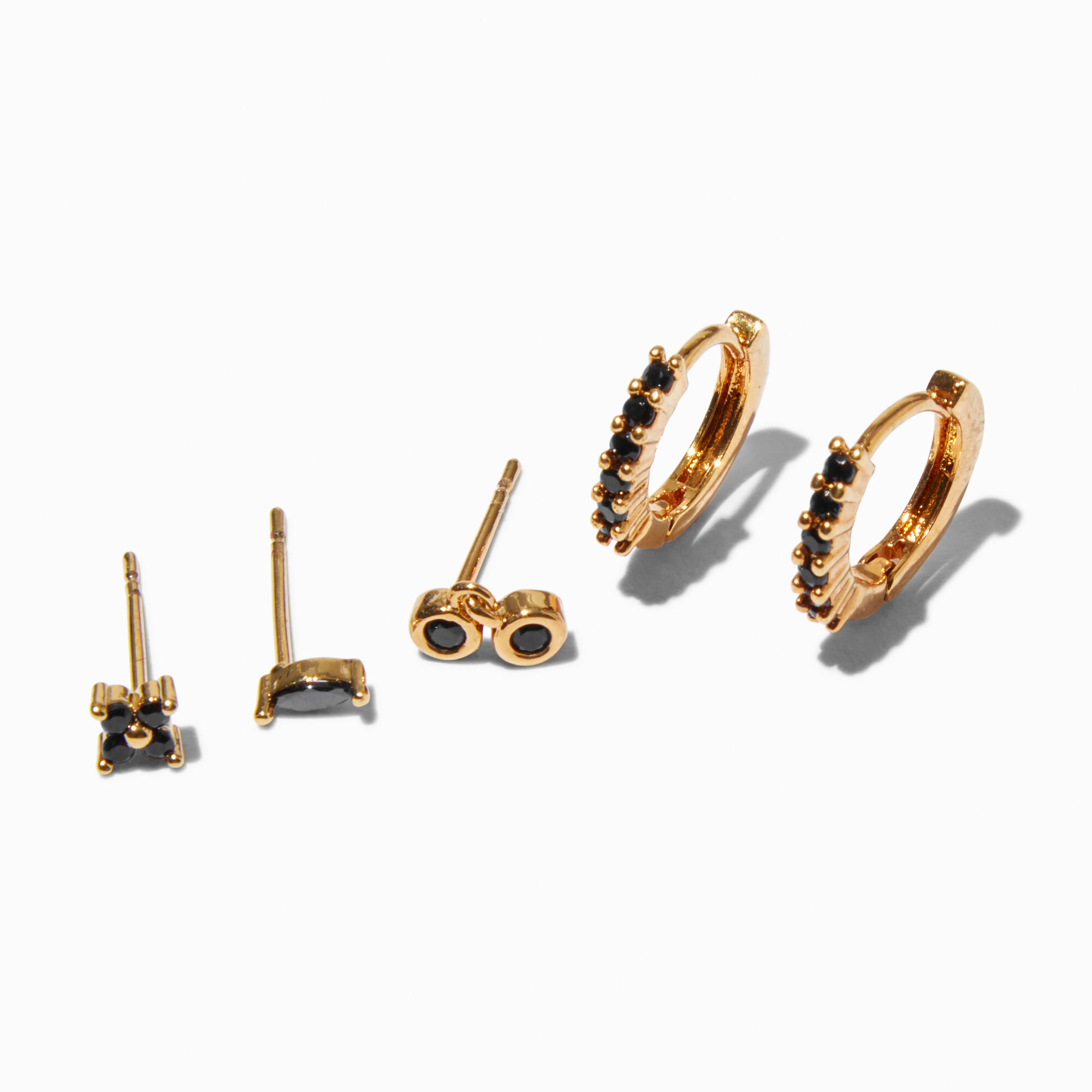 View C Luxe By Claires 18K Gold Plated Black Cubic Zirconia Huggie Hoops Mixed Studs 5 Pack Yellow information