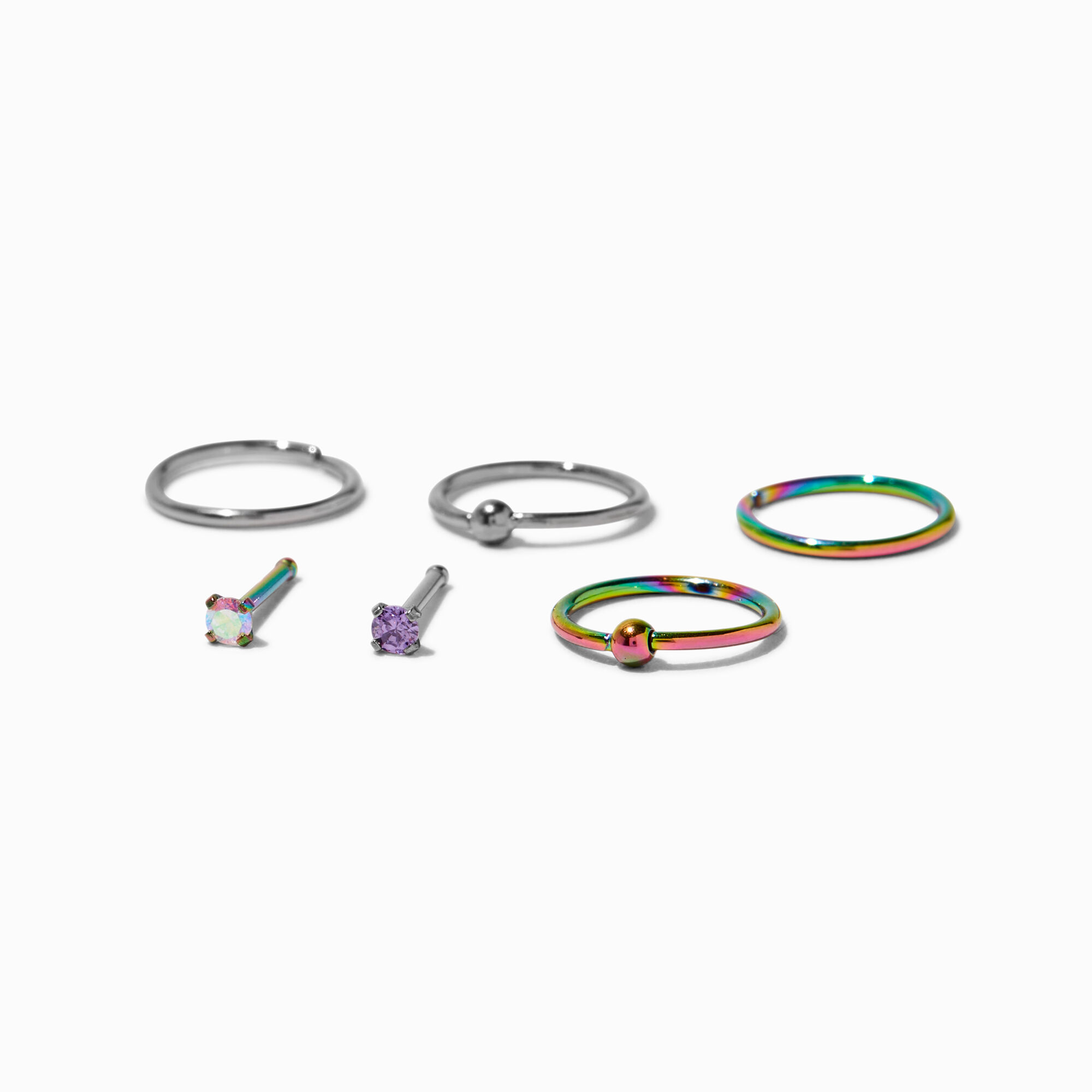 View Claires Anodized Titanium 20G Mixed Nose Rings 6 Pack information