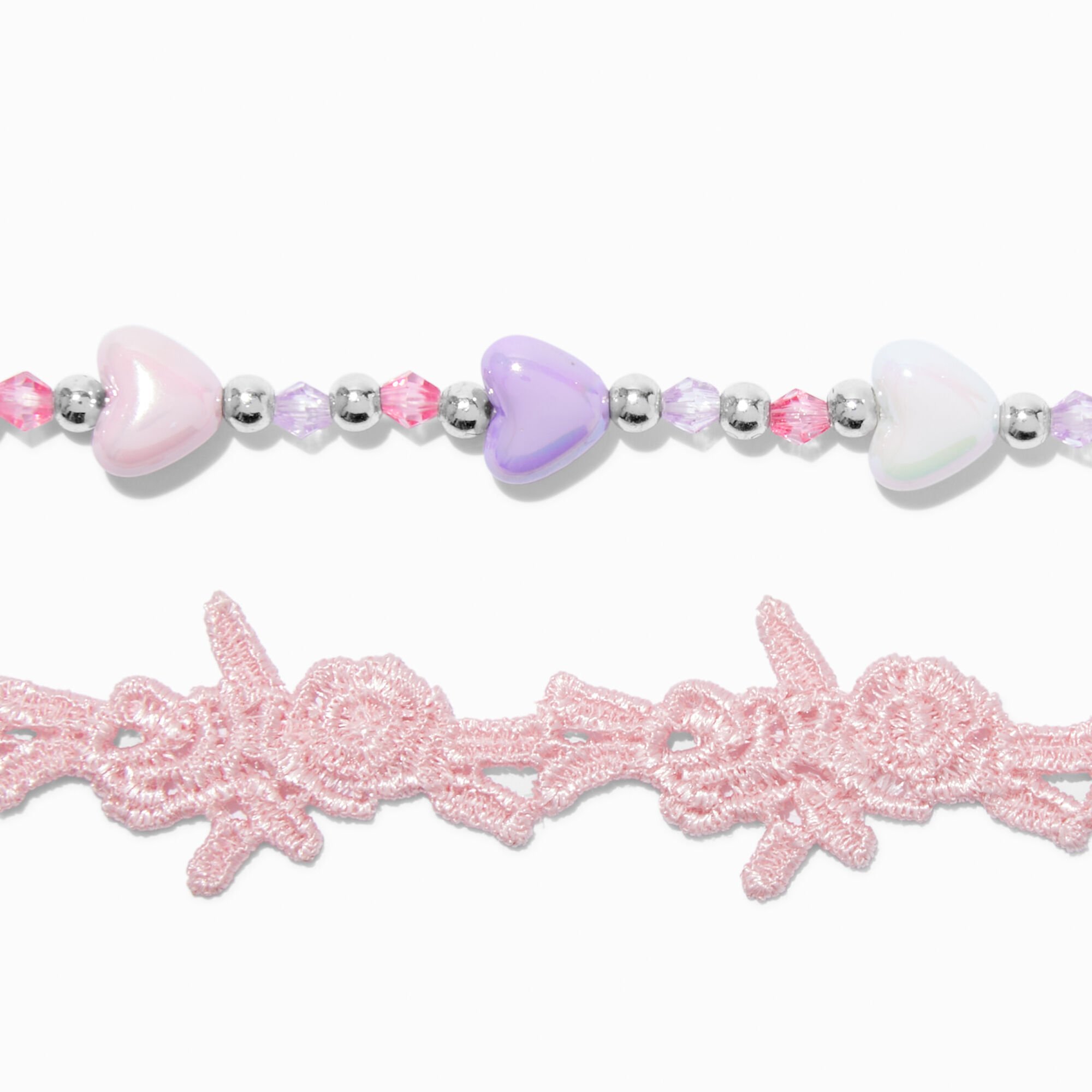 Claire's Club Heart Beaded & Woven Rose Choker Necklaces - 2 Pack,