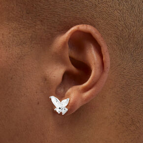 Clous d&#39;oreilles papillon en zircon cubique d&#39;imitation - Couleur argent&eacute;e,