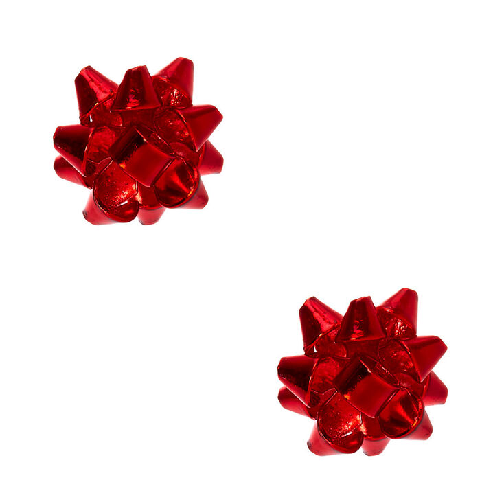 Claire's Clous d’oreille avec nœuds de fêtes de fin d’année couleur argenté - Rouge