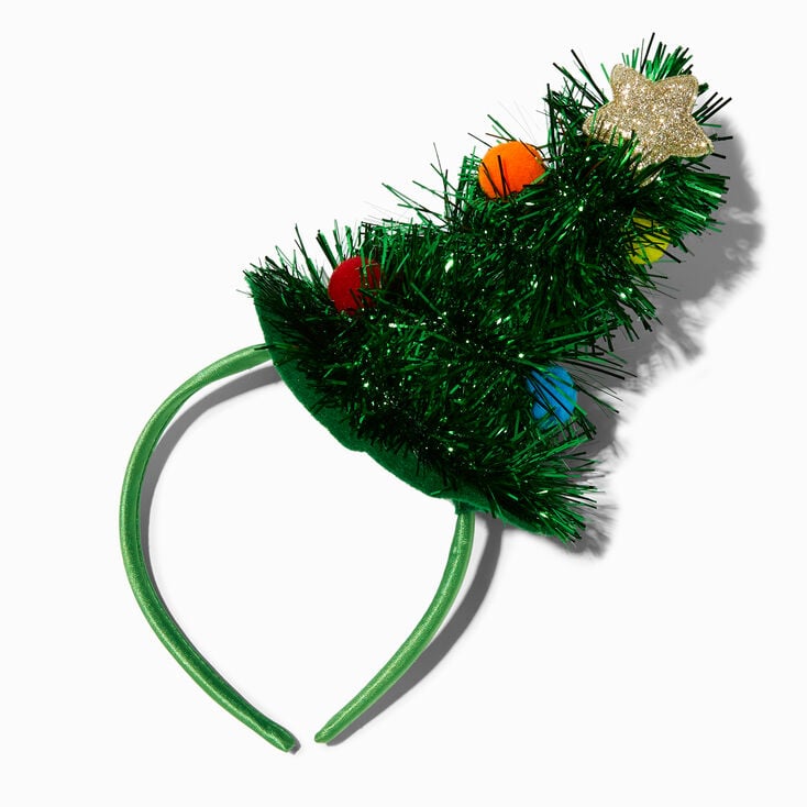 Tinsel &amp; Pom Pom Christmas Tree Headband,