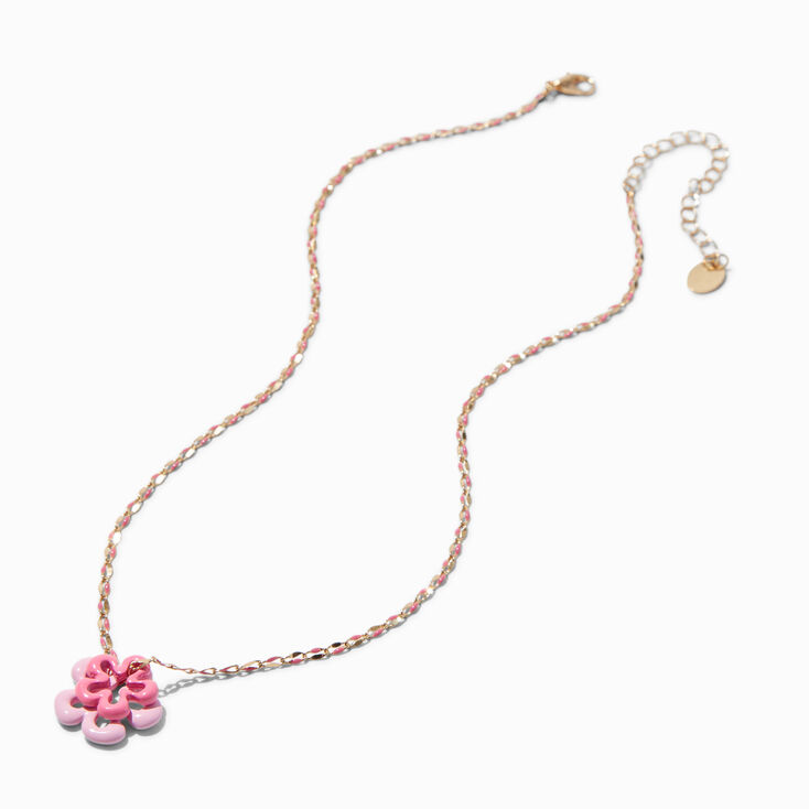 Collier &agrave; pendentif fleur rose,