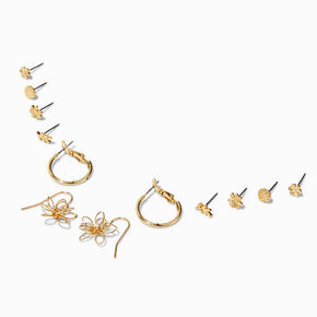 Gold-tone Wire Flower Earring Stack Set - 6 Pack ,