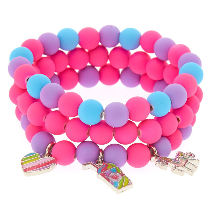 Claire&#39;s Club Beaded Stretch Bracelets - Pink, 3 Pack,