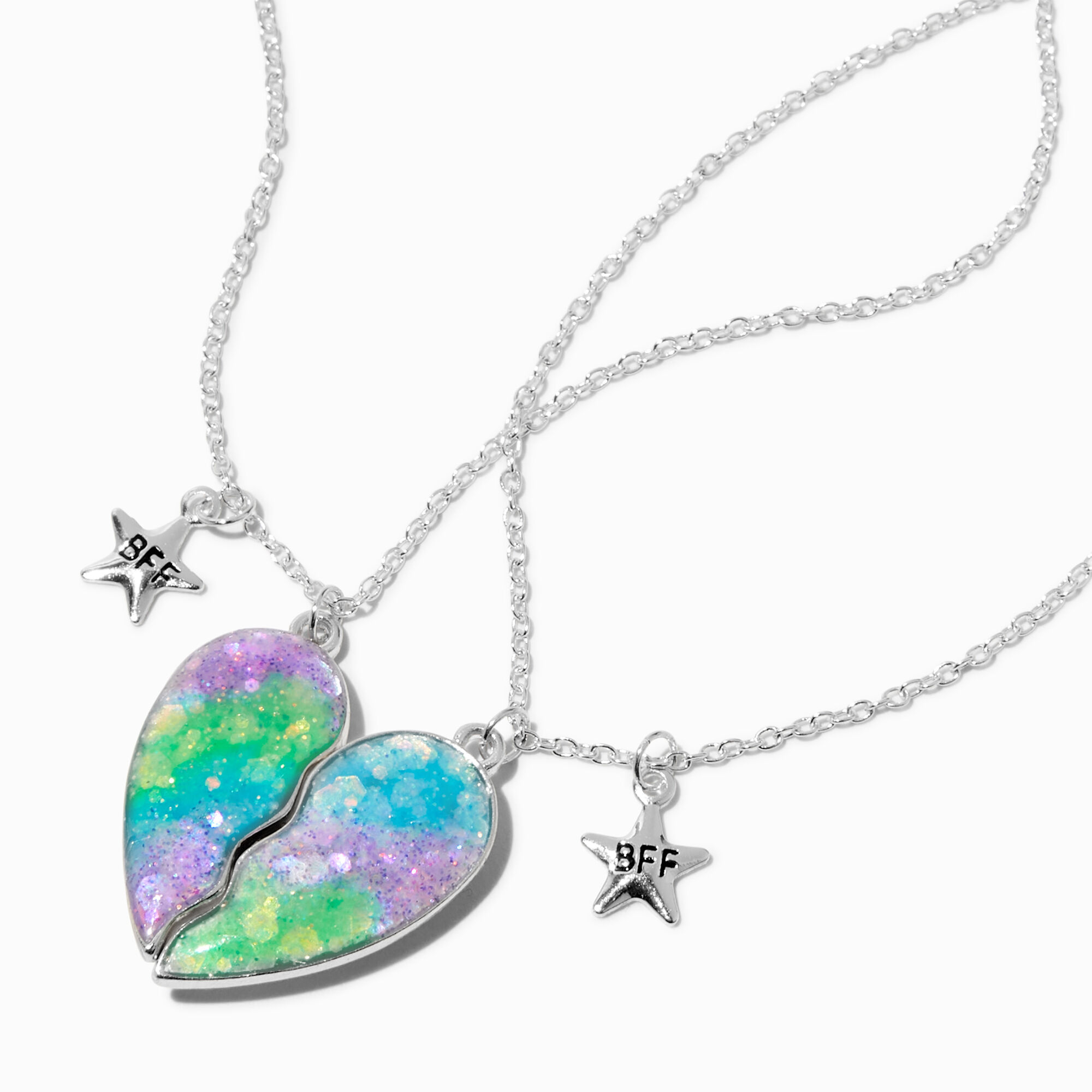 Best Friends Iridescent Split Heart Pendant Necklaces - 2 Pack | Claire's US