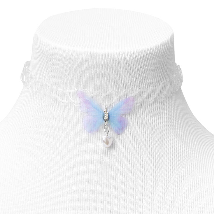 Butterfly Charm Clear Tattoo Choker Necklace