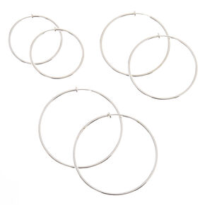 Hoop Earrings Small Large Claire S Us Silver Graduated Clip On Hoop Earrings 3 Pack