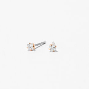 Rose Gold Cubic Zirconia Square Stud Earrings - 2MM,