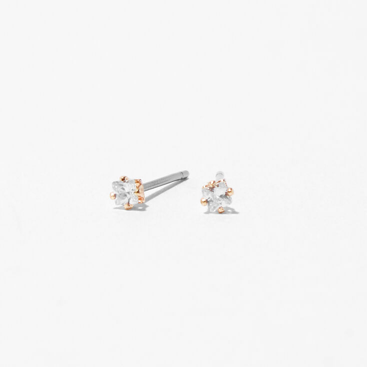 Rose Gold Cubic Zirconia Square Stud Earrings - 2MM,