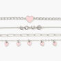 Silver Rhinestone Heart Chain Bracelets - 4 Pack,
