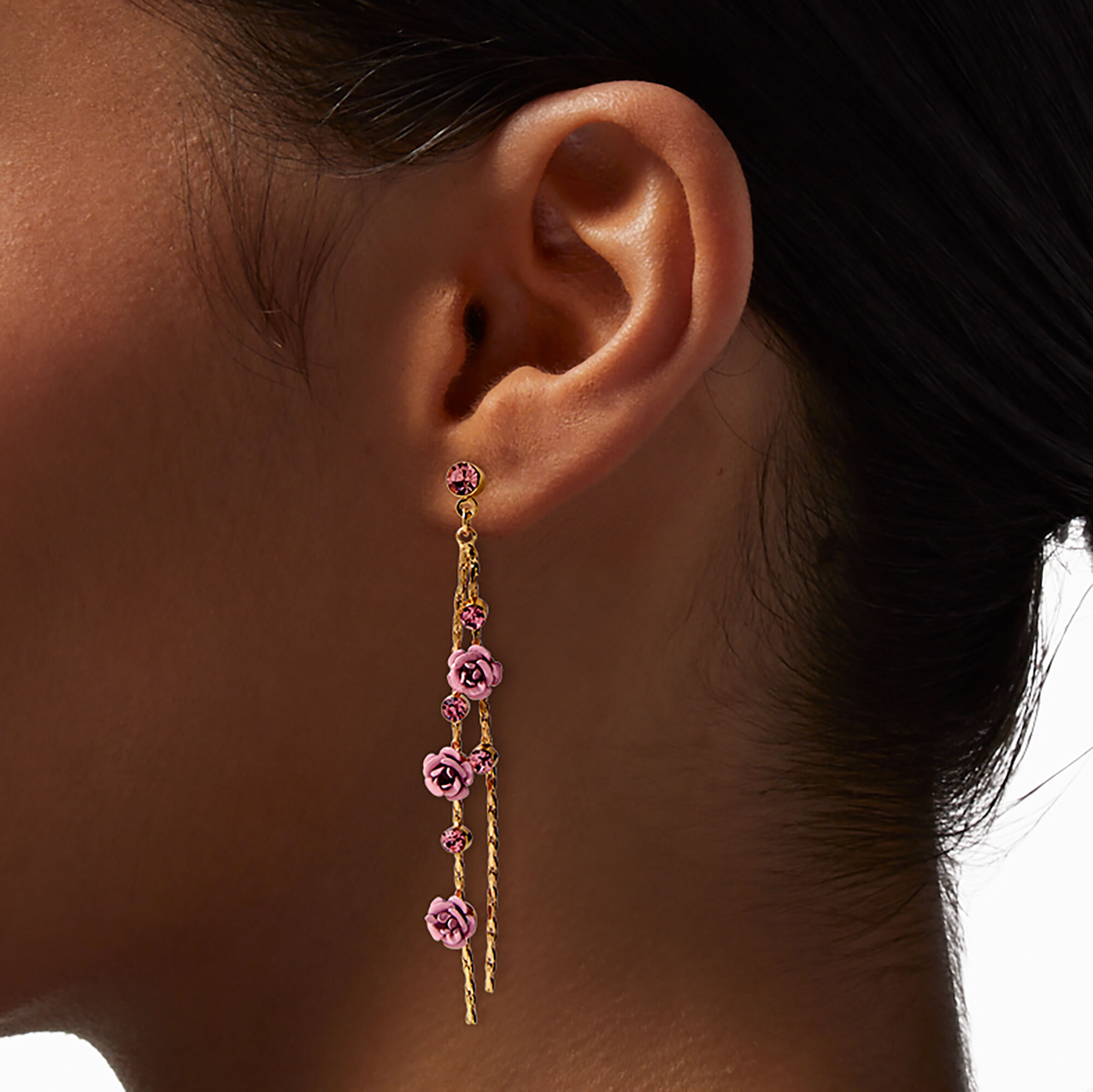 Pink Carved Roses Vine 3" Drop Earrings,