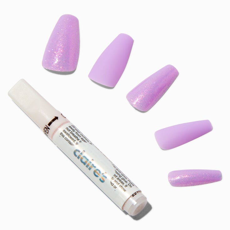 Lilac Glitter Squareletto Vegan Faux Nail Set - 24 Pack