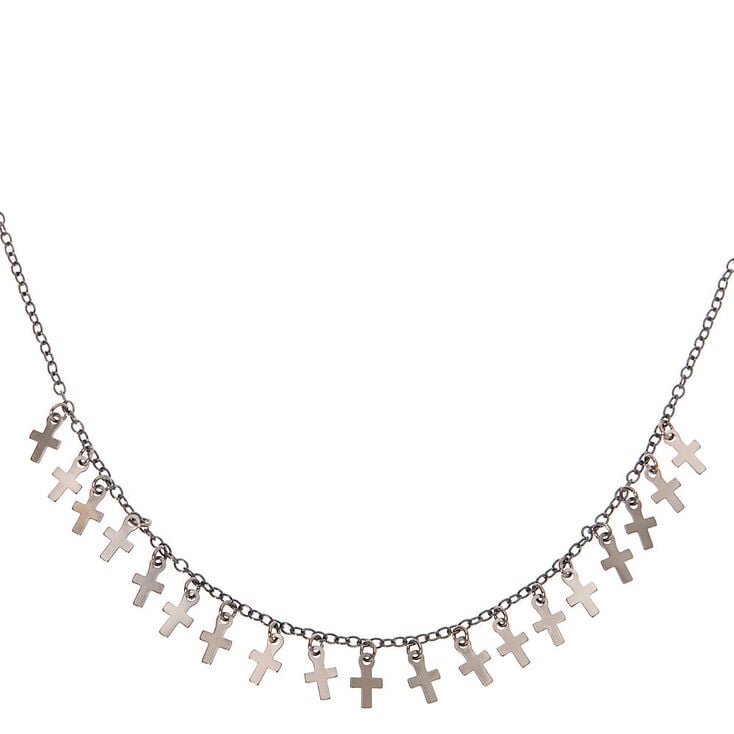 Claire's Collier volumineux avec mini croix couleur hématite