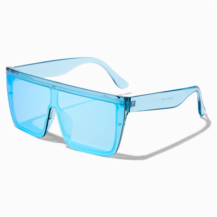 Lunettes de soleil shield bleues translucides,