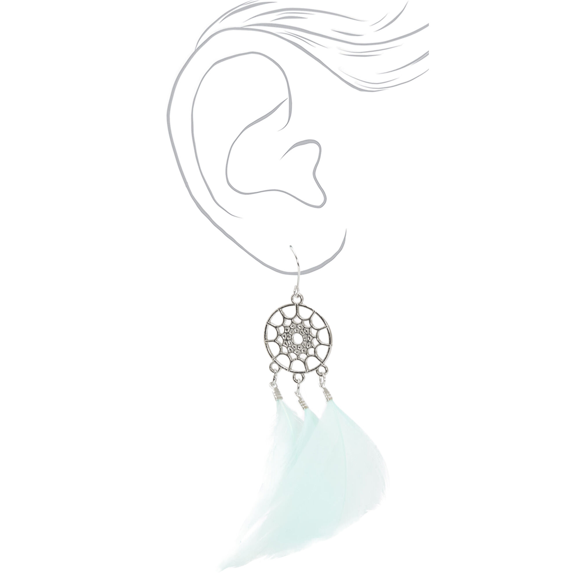 Silver 3" Feather Dreamcatcher Drop Earrings - Mint,