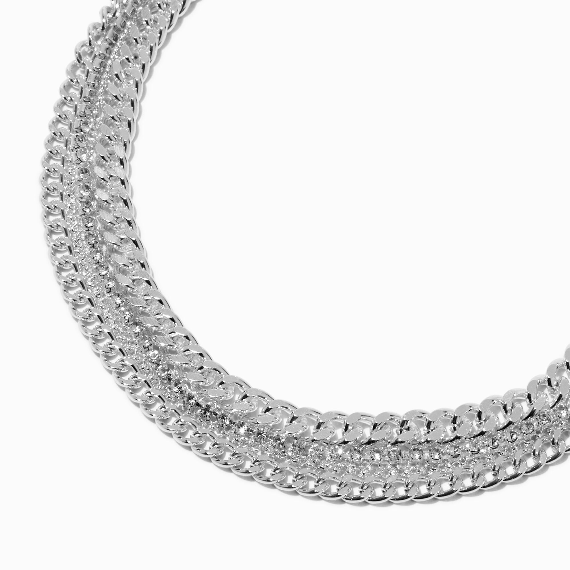 View Claires Tone Cable Chain Stack MultiStrand Necklace Silver information