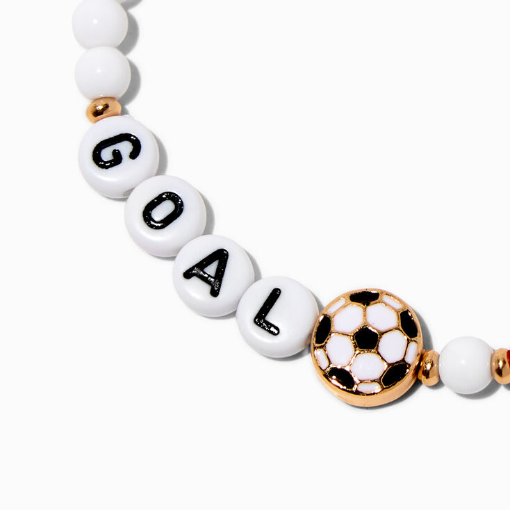 White &#39;&#39;Goal&#39;&#39; Football Beaded Stretch Bracelet,