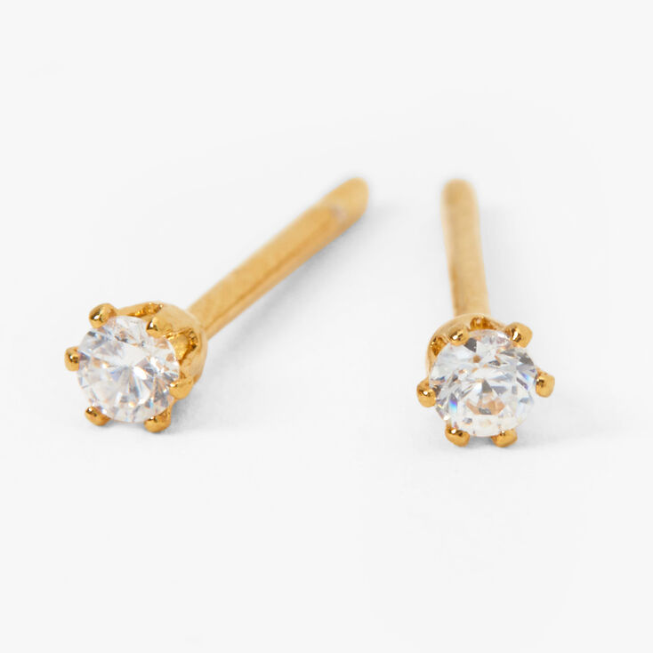 18kt Gold Plated Cubic Zirconia Round Stud Earrings - 2MM,