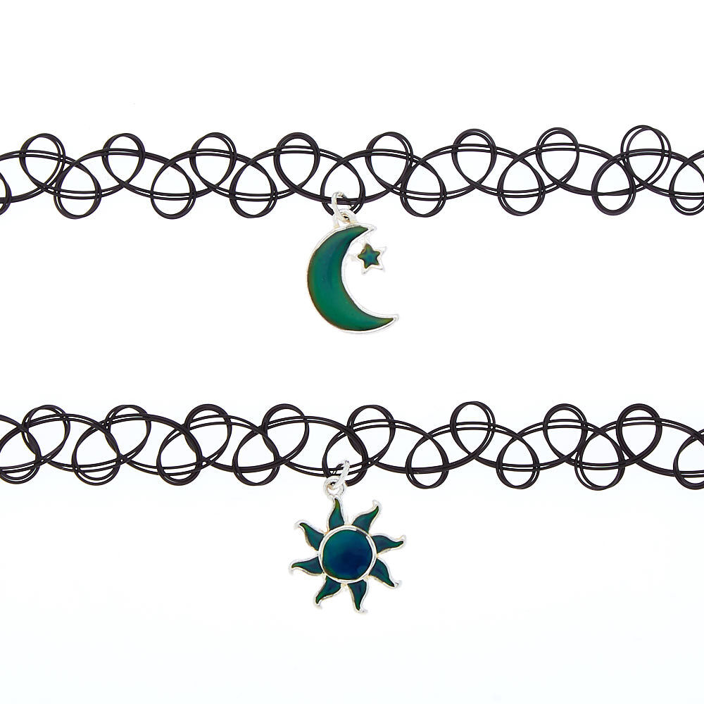 Best Friends Sun and Moon Mood Tattoo Choker Necklaces 2 Pack