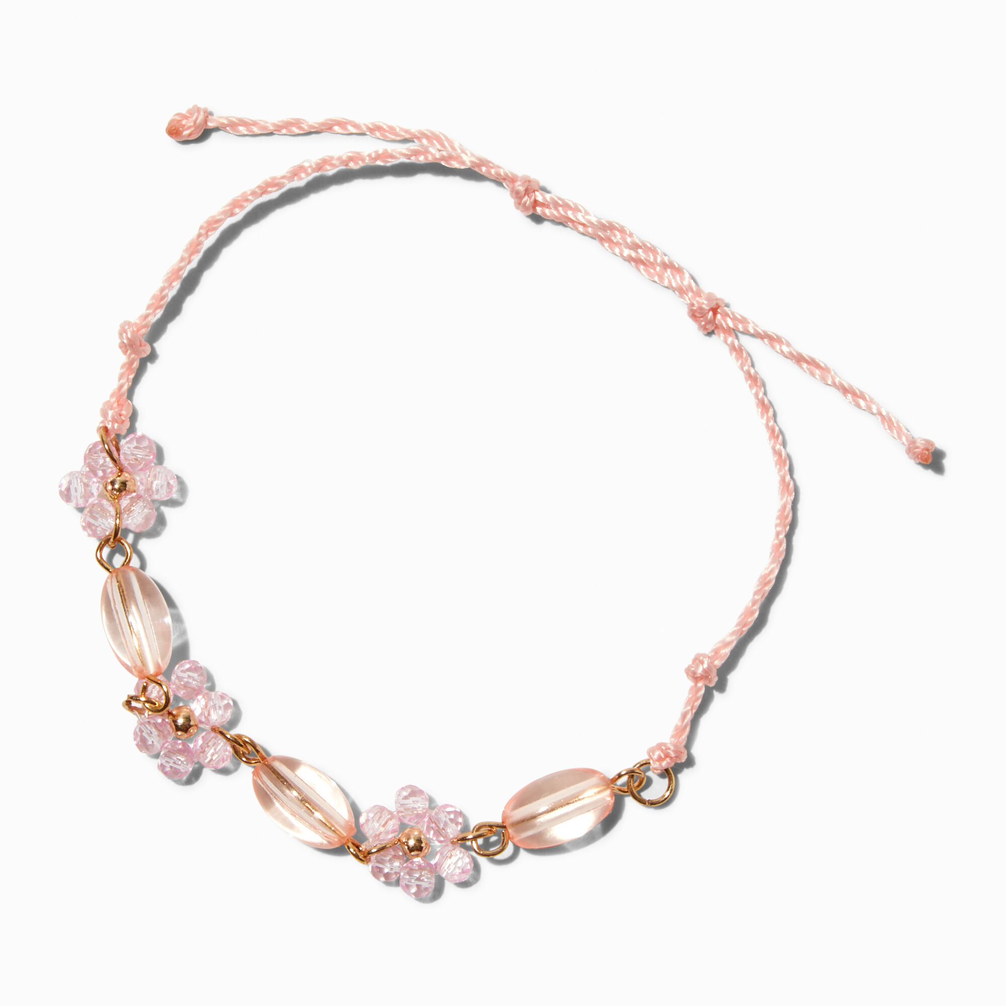 Pink Beaded Flower Bolo Bracelet,