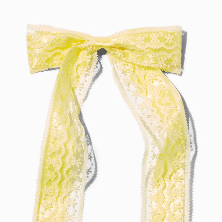 Barrette &agrave; n&oelig;ud satin&eacute;e dentelle jaune,