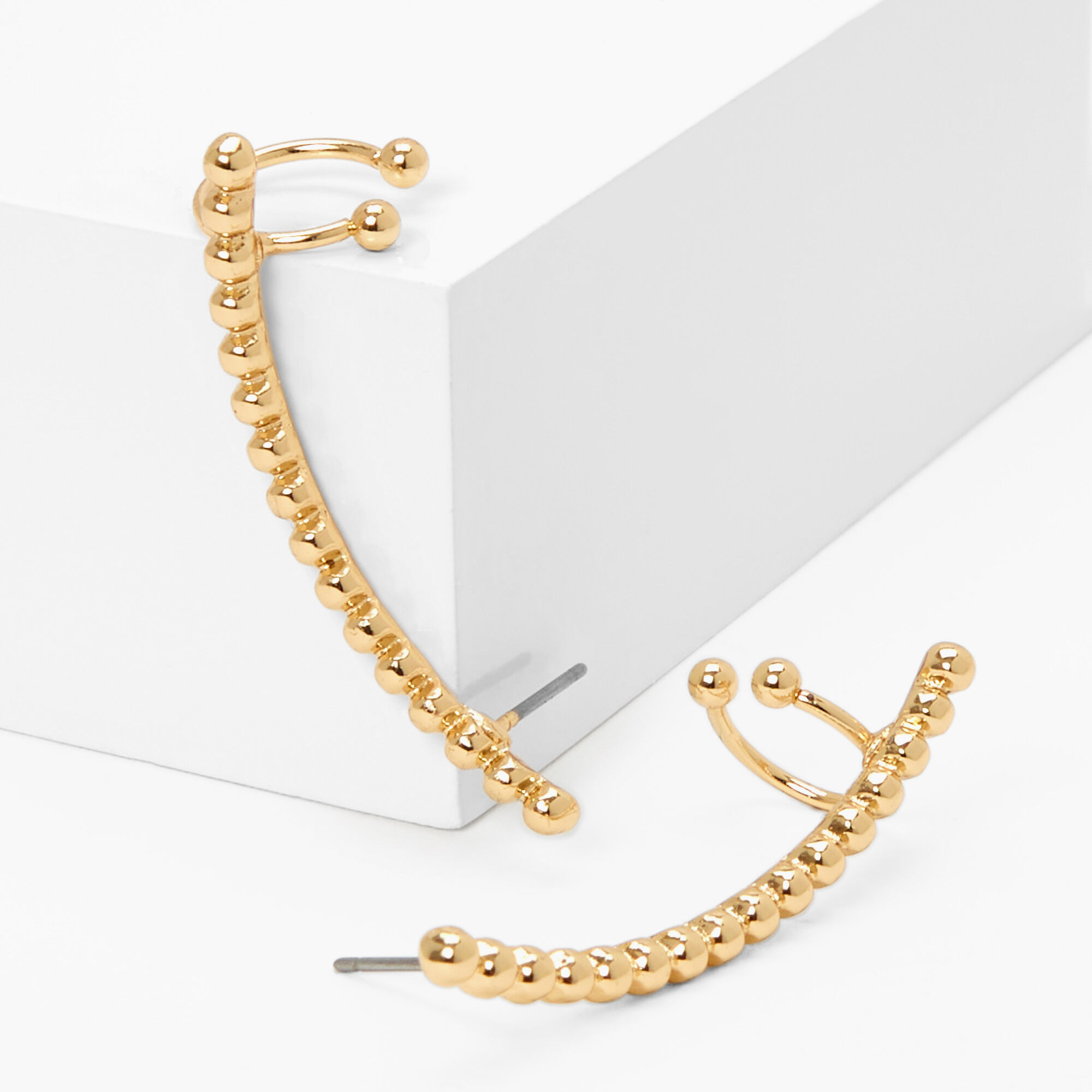 Claire's Clous et manchettes d’oreilles perlés 4 cm couleur dorée