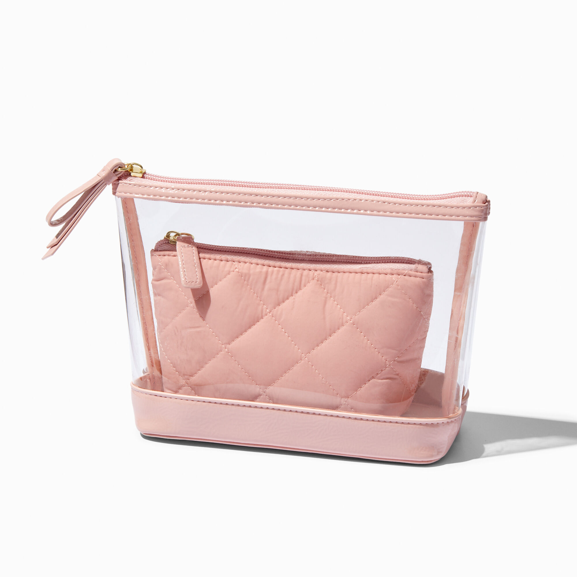 Bebe Logo Hot Pink Glitter Glam Cosmetics Zip Bag w/2 Travel