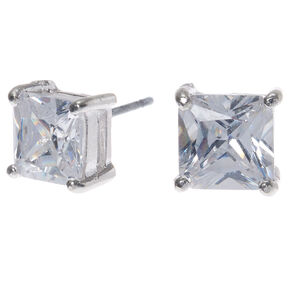 Silver Cubic Zirconia 7mm Square Stud Earrings,