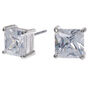 Silver-tone Cubic Zirconia 7mm Square Stud Earrings,