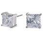Silver Cubic Zirconia Square Stud Earrings - 7MM,