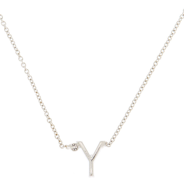 Silver Stone Initial Pendant Necklace - Y,