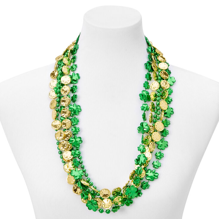 St. Patrick&#39;s Day Green Shamrock Beaded Necklace Set - 6 Pack,