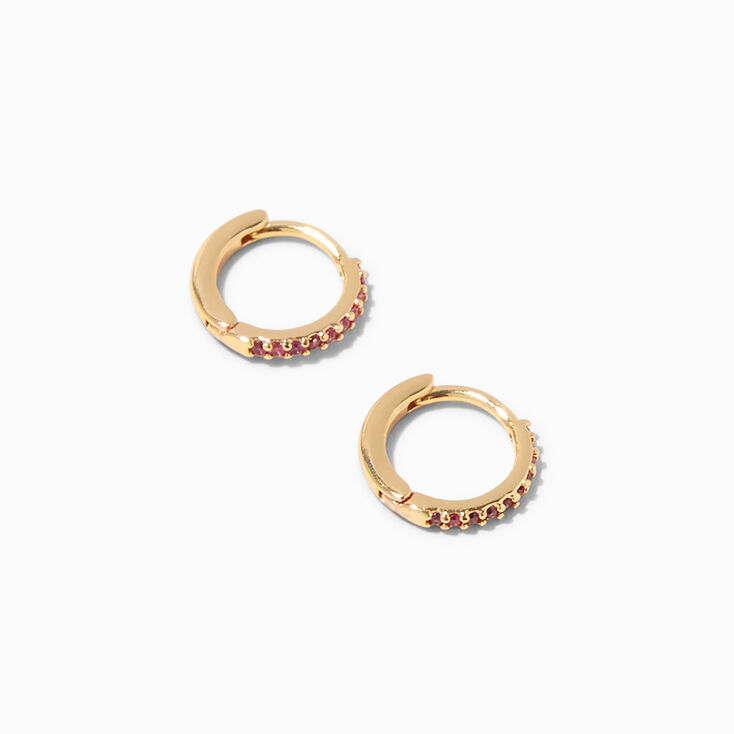 C LUXE by Claire&#39;s 18k Yellow Gold Plated Cubic Zirconia 8MM Fuchsia Huggie Hoop Earrings,