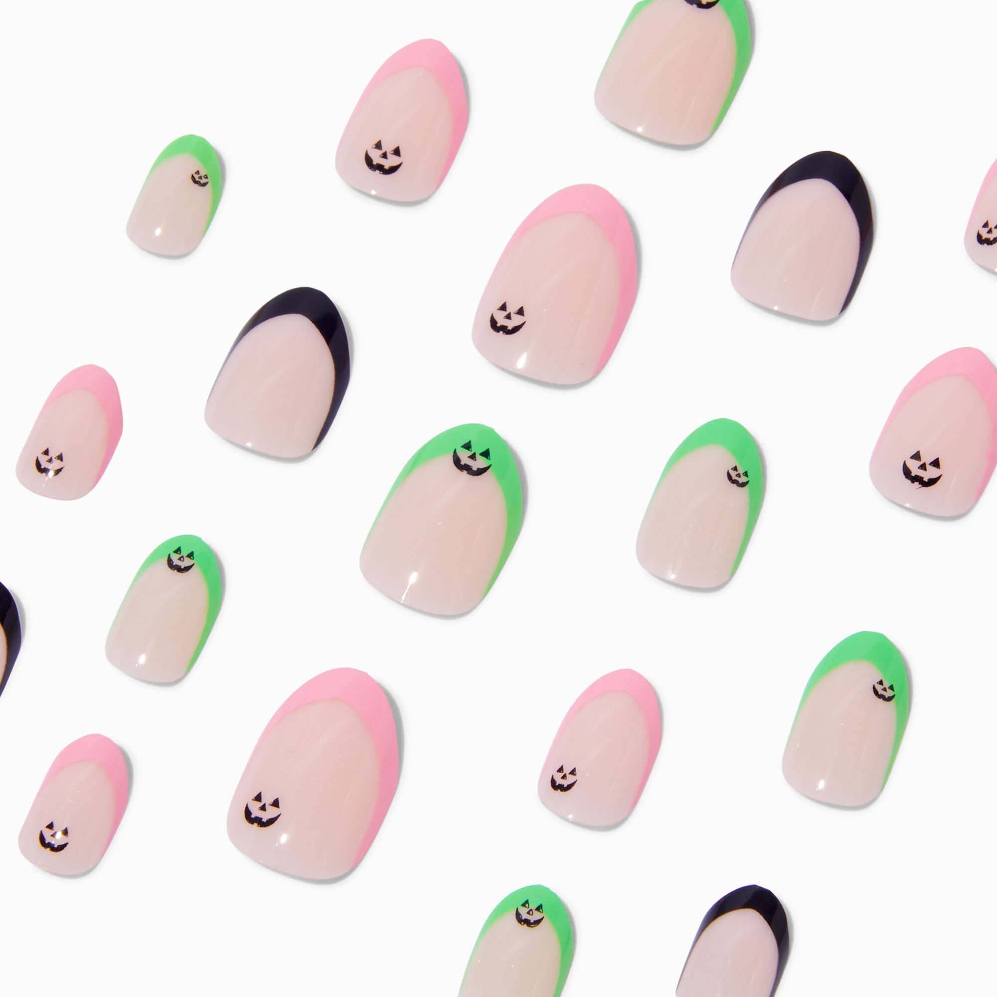 Neon Pumpkin Halloween Stiletto Press On Faux Nail Set - 24 Pack,