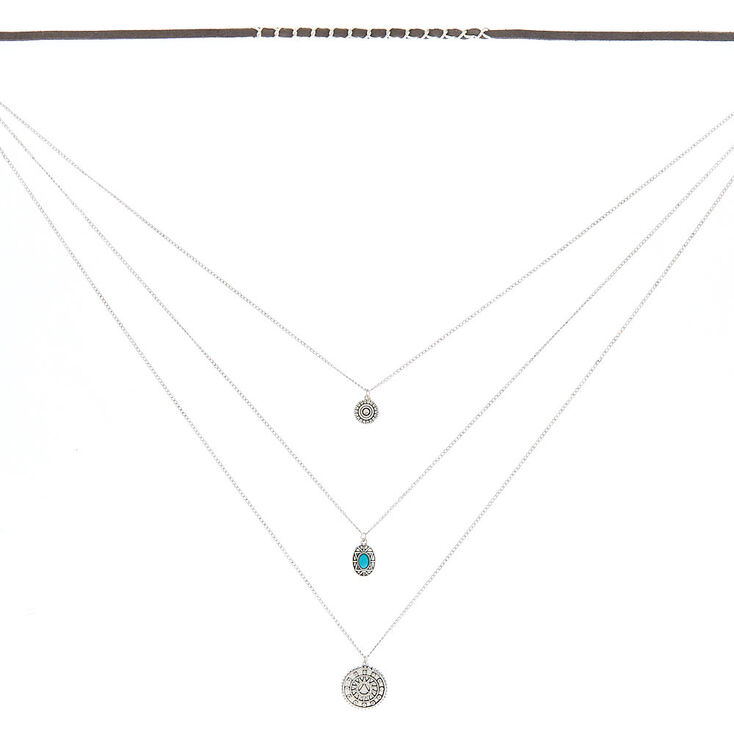 Silver Boho Multi Strand Choker Necklace,