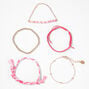 Gold-tone &amp; Pink Beaded &amp; Woven Bracelet Set - 5 Pack,