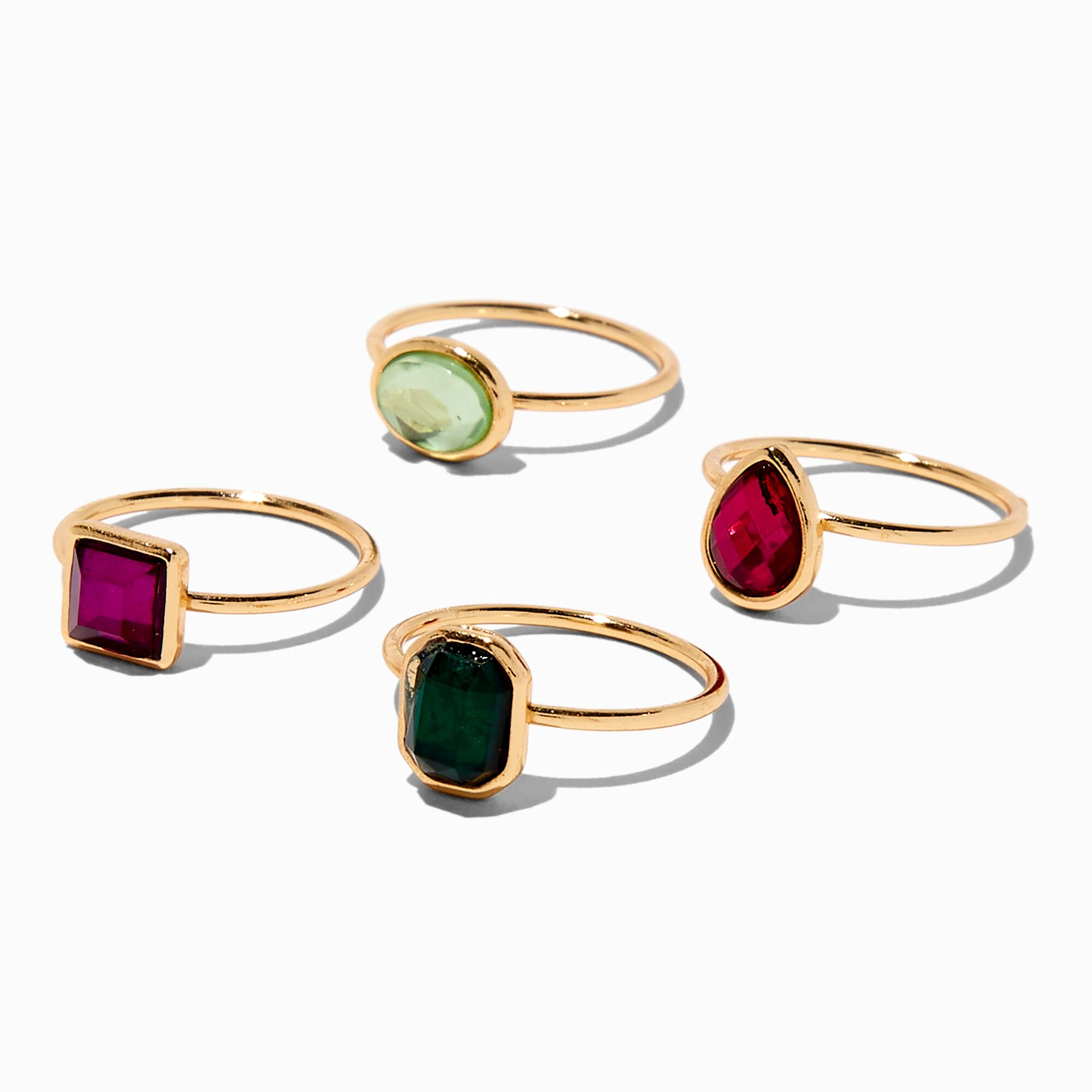 Red & Green Mixed Gemstone Rings - 4 Pack,