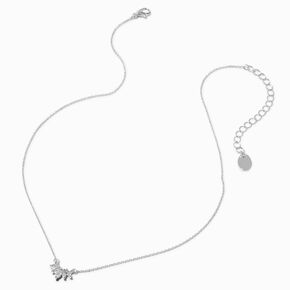 Silver-tone Cubic Zirconia Leaf Arch Pendant Necklace,