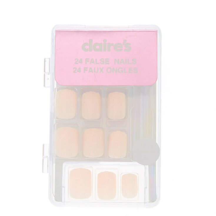 Glitter Holographic Square Faux Nail Set - Pink | Claire's US