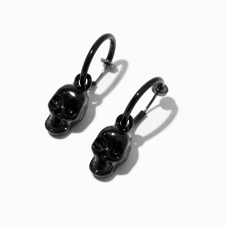Black 15MM Skull Clip-On Huggie Hoop Earrings,