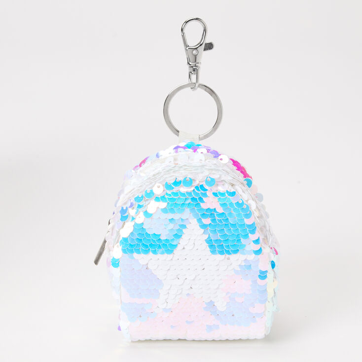 Porte-cl&eacute;s mini sac &agrave; dos &eacute;toile &agrave; sequins holographiques,