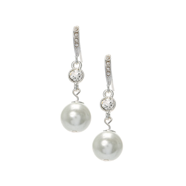 Linear Crystal Large Pearl Drop Earring Set Claire S Linear Crystal Large Pearl Drop Earring Set