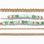 Green &amp; Gold Beaded Chain Bracelet Set - 5 Pack,